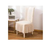 NJDQFA Housse Chaise Salle A Manger Élastique 2 Pièces,Texture Gaufrée,Tissu Doux Respirant,Housse De Chaise avec Volant Amovible Lavable,Ne Se Déforme Pas,Beige,2 PCS