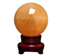 NJFSWNXOR Figurine de sculpture en forme de boule de cristal de quartz calcite jaune, grande pierre précieuse avec support, collection décorative de décoration de bureau pour la maison, 12 cm