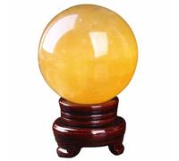 NJFSWNXOR Sphère en cristal de quartz citrine avec support en bois, boule de calcite jaune scrying pour la maison, table en verre, boules décoratives, 130 mm