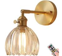 NJFTVEEFI 1 Pack Modern Brass Glass Wall Sconce,Battery Operated Wall Sconces with Remote Control, Indoor Rechargeable Dimmable Wall Light for Living Room Bedroom Hallway(B)