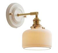 NJFTVEEFI French Country Brass White Ribbed Glass Wall Sconce | Nordic Ceramic Shade d Wall Mounted Lamp | Indoor Bedroom Wall Lighting for Bedside Living Room Dining Room Hallway(Jar)