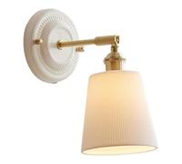 NJFTVEEFI French Country Brass White Ribbed Glass Wall Sconce | Nordic Ceramic Shade d Wall Mounted Lamp | Indoor Bedroom Wall Lighting for Bedside Living Room Dining Room Hallway(Cone)