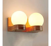 NJFTVEEFI Globe Wall Sconce Lighting Wood Wall Mounted Lamp with White Glass, Modern Indoor Wall Light Fixture Wooden Headboard Lamps for Bedroom Bedside Living Room Mirror