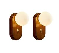 NJFTVEEFI Globe Wall Sconce with Switch Wood Wall Light White Glass Ball Wall Lamp Shade Modern Mid Century Sconces Wall Lighting Indoor for Living Room Bedroom Hallway Home Decoration(2 pack)