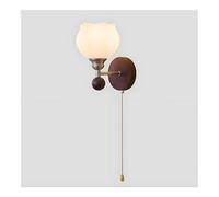 NJFTVEEFI Retro Farmhouse Industrial Wall Sconce Vintage Wood Base Clear Glass Shade Wall Mounted Light with Pull Chain Hardwired G9 Lamp for Bedroom Living Room Entryway Dining Room Lighting(B)