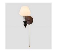 NJFTVEEFI Retro Farmhouse Industrial Wall Sconce Vintage Wood Base Clear Glass Shade Wall Mounted Light with Pull Chain Hardwired G9 Lamp for Bedroom Living Room Entryway Dining Room Lighting(C)