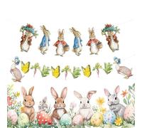 Njidher Guirlande Lapin de Pâques - Accessoires Photo pour Fond Décoration en Papier Lapin | Panneau Fête de Pâques - pour Salon, Terrasse, Véranda, Fête d'anniversaire, Maison de Campagne,