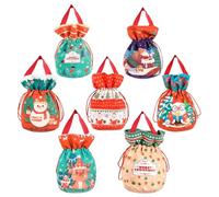 Njidher Lot de 7 bonbons de Noël réutilisables festifs avec cordon de serrage - Tissu de Noël - Pour pâtisseries, biscuits, chocolats