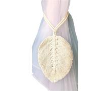 NJIEzhao Curtain Straps Tie Leaf Backs Hand-Woven Cotton Tassel Decorative Accessories for Living Room Embrasses en Corde pour Rideaux(Beige Rope 52cm)