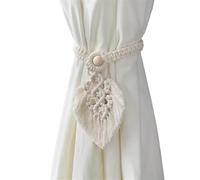 NJIEzhao Curtain Straps Tie Leaf Backs Hand-Woven Cotton Tassel Decorative Accessories for Living Room Embrasses en Corde pour Rideaux(White)