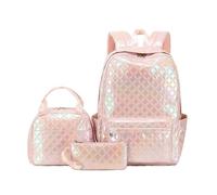 NJIEzhao Ensemble de 3 Sacs d'école for Filles, Sac à Dos for Enfants, imperméable Genérico Juego de 3 mochilas(Gold Pink Grid)