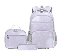NJIEzhao Ensemble de Trois pièces for l'école, Motif Flocon Neige, Sac à Dos, Main Souple, Trousse Crayons, Grande capacité Genérico Juego de 3 mochilas(Grey)