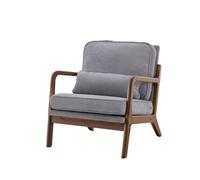 NJIEzhao Fauteuil en Bois Mid Century Modern Chair Solid Wooden Frame Accent with Arms and Waist Cushion Reading Chairs(Gray)