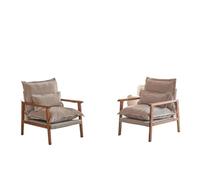 NJIEzhao Fauteuil en Bois Modern Cloud Upholstered Armchair Set of 2 with Lumbar Pillow, 6.3 inch Thick Seat Cushion, Reading Chair with Wooden Armrests