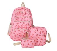NJIEzhao Lot de 3 Sacs à Dos Mignons Grande capacité avec nœud imprimé en Nylon, Sac d'école Sangle réglable for Voyage Genérico Juego de 3 mochilas(Dark Pink)