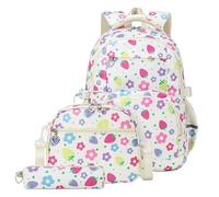 NJIEzhao Lot de 3 Sacs à Dos Tendance avec Sac déjeuner, Trousse Crayons, d'école Primaire, imprimé Fraise Genérico Juego de 3 mochilas(Color 2)