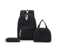 NJIEzhao Lot de 3 Sacs d'école en Velours côtelé for étudiants, avec Sac à Lunch et Trousse Crayons, Grande capacité, Simples Genérico Juego de 3 mochilas(Black)