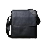 NJIEzhao Petit sac messager en cuir Sac à bandoulière en cuir for hommes, sac Vertical, décontracté, grande capacité, rabat, fermeture éclair(Black)