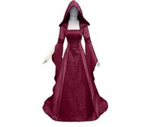 NJIEzhao Robe de sorcière for Femme, Style médiéval, Renaissance, Longue traîne, Costume Mariage, Robe à Capuche Vintage Hexenrobe(Red,M)