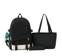 NJIEzhao Sac à Dos d'école en Nylon, Sac de Voyage for Ordinateur, Ensemble étudiant Trois pièces, tutoriel Conception Simple Genérico Juego de 3 mochilas(Black+Single Bag)