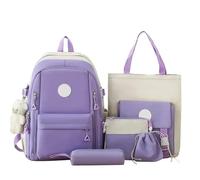NJIEzhao Sac à Dos en Toile Bloc, Sac de Voyage Grande capacité, Ensemble Cinq pièces for Les collégiens Genérico Juego de 3 mochilas(Purple)