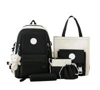 NJIEzhao Sac à Dos en Toile Bloc, Sac de Voyage Grande capacité, Ensemble Cinq pièces for Les collégiens Genérico Juego de 3 mochilas(White with Black)