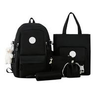 NJIEzhao Sac à Dos en Toile Bloc, Sac de Voyage Grande capacité, Ensemble Cinq pièces for Les collégiens Genérico Juego de 3 mochilas(Black)