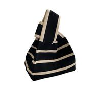 NJIEzhao Sac à main décontracté en tricot larges rayures réutilisable | Sac de poignet à nœud, sacs de courses, fourre-tout à carreaux