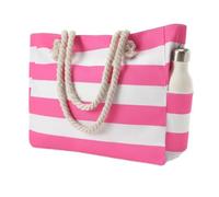NJIEzhao Sac de plage rayé Le sac de plage et la piscine ont une poche isotherme fermeture éclair sur le dessus. Fourre-tout imperméable taille familiale(Rose Red)