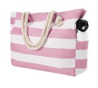 NJIEzhao Sac de plage rayé Le sac de plage et la piscine ont une poche isotherme fermeture éclair sur le dessus. Fourre-tout imperméable taille familiale(Light Pink)