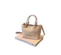 NJIEzhao Sac de Plage Tressé Sac à bandoulière en paille de plage tissée, sangle, panier nœuds grande capacité, fourre-tout fait la main(Beige)