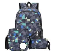NJIEzhao Sac d'école for garçons et Filles, Sac à Dos for écoliers, Voyage, Vacances, randonnée Genérico Juego de 3 mochilas(Geometric Sets)