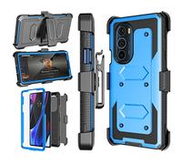 Njjex Coque pour Moto Edge Plus 2022, Motorola Moto Edge + 2022/Edge 30 Pro/Edge X30, [Nbeck] - Protection d'écran intégrée robuste et pivotante - Clip de ceinture - Coque rigide - Bleu