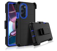 Njjex Coque pour Moto Edge Plus 2022, pour Motorola Moto Edge + 2022/Edge 30 Pro/Edge X30 avec clip de ceinture, protecteur d'écran intégré, verrouillage robuste et pivotant, béquille [bleu marine]