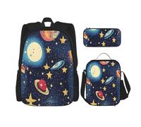 njkhbolk Ensemble sac à dos 3 en 1 avec sac à déjeuner et trousse à crayons, idéal pour le travail, les pique-niques, les voyages, noir, One Size
