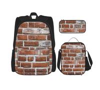 njkhbolk Ensemble sac à dos 3 en 1 avec sac à déjeuner et trousse à crayons - Motif briques anciennes, noir, One Size