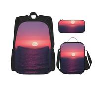 njkhbolk Ensemble sac à dos 3 en 1 avec sac à déjeuner et trousse à crayons Motif lune en mer, noir, One Size