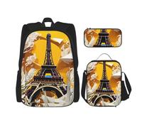 njkhbolk Ensemble sac à dos 3 en 1 avec sac à déjeuner et trousse à crayons Motif Tour Eiffel Paris, noir, One Size