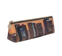 njkhbolk Los Angeles Skyline Sac de rangement triangulaire en cuir avec fermeture éclair pour crayons, stylos, maquillage
