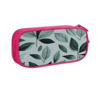 njkhbolk Organiseur de papeterie portable avec imprimé feuilles gris menthe, grande capacité, double couche avec fermeture éclair