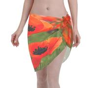 njkhbolk Paréo court pour femme avec imprimé pétales de fleurs de coquelicot, jupe de maillot de bain semi-transparente