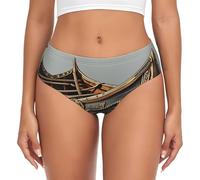 njkhbolk Slip respirant pour femme imprimé bateaux vikings, ceinture confortable sans couture, quotidien, léger, noir, Large