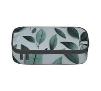 njkhbolk Trousse à crayons avec imprimé feuilles gris menthe, grande capacité, portable et légère