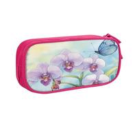 njkhbolk Trousse à crayons portable avec fermeture éclair double couche Motif orchidée, fleur et papillon