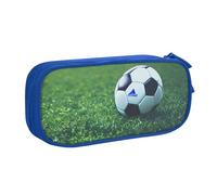 njkhbolk Trousse à crayons portable avec impression ballon de football sur herbe - Grande capacité - Double couche - Fermeture éclair
