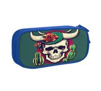 njkhbolk Trousse à crayons portable avec imprimé tête de mort de taureau et cactus mignon, grande capacité double couche avec fermeture éclair