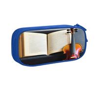 njkhbolk Trousse à crayons portable avec imprimé violon et livre, grande capacité à double couche avec fermeture éclair