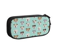 njkhbolk Trousse à crayons portable avec imprimé visages de bouledogue anglais, grande capacité, double couche zippée