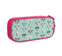 njkhbolk Trousse à crayons portable avec imprimé visages de bouledogue anglais, grande capacité, double couche zippée