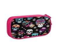 njkhbolk Trousse de papeterie portable avec impression de style sucre et crânes, grande capacité, double couche avec fermeture éclair